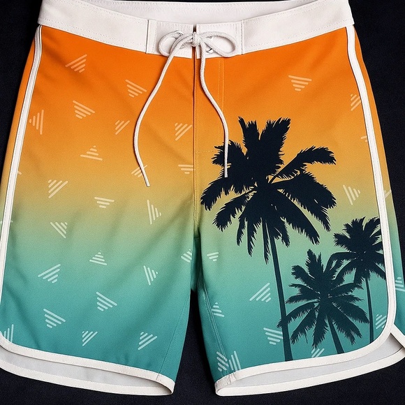 Men’s Swim Trunks Medium Sunset Palm Tree Board Shorts - Picture 1 of 1